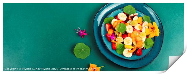 Fruit salad with nasturtium, recipe place. Print by Mykola Lunov Mykola