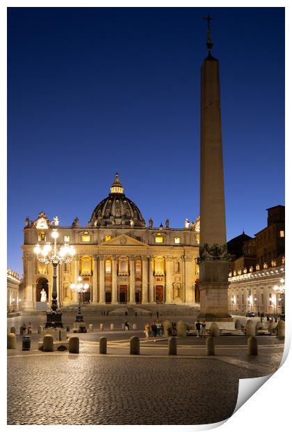 St Peter Basilica And Square At Night In Vatican Print by Artur Bogacki