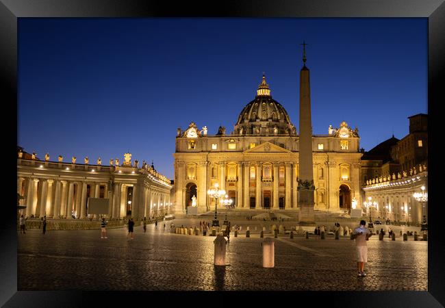 St Peter Basilica And Square In Vatican At Night Framed Print by Artur Bogacki