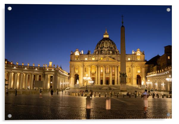 St Peter Basilica And Square In Vatican At Night Acrylic by Artur Bogacki