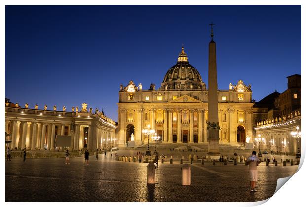 St Peter Basilica And Square In Vatican At Night Print by Artur Bogacki