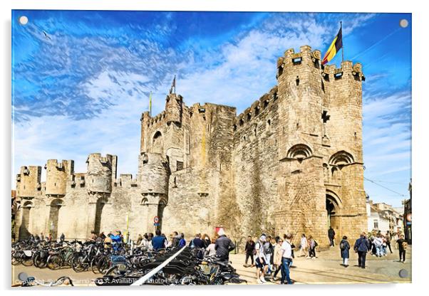 Gravensteen Castle, Ghent - CR2304-9069-WAT Acrylic by Jordi Carrio