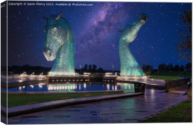 The Kelpies by Starlight  Canvas Print by Navin Mistry