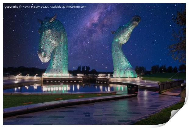 The Kelpies by Starlight  Print by Navin Mistry