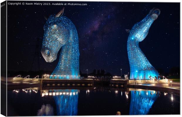 The Kelpies at Night    Canvas Print by Navin Mistry