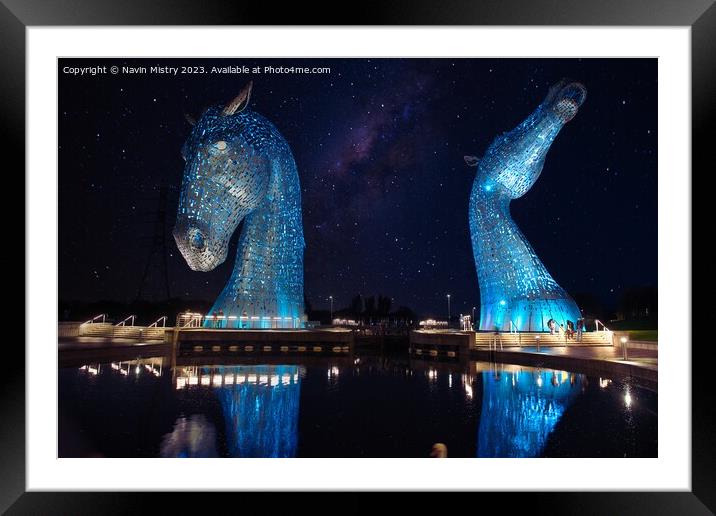The Kelpies at Night    Framed Mounted Print by Navin Mistry