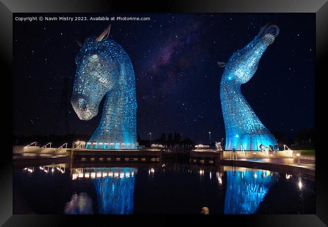 The Kelpies at Night    Framed Print by Navin Mistry