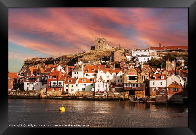 'Whitby's Spectacular Sunset Over Gothic Ruins' Framed Print by Holly Burgess