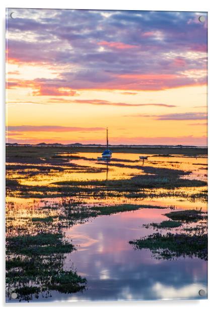 Blakeney High Tide Sunset Acrylic by Bryn Ditheridge