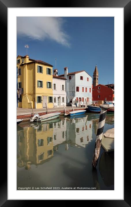 Burano reflection Framed Mounted Print by Les Schofield