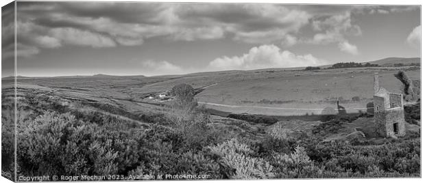 Dartmoor's Monochrome Marvel: Wheal Betsy Canvas Print by Roger Mechan