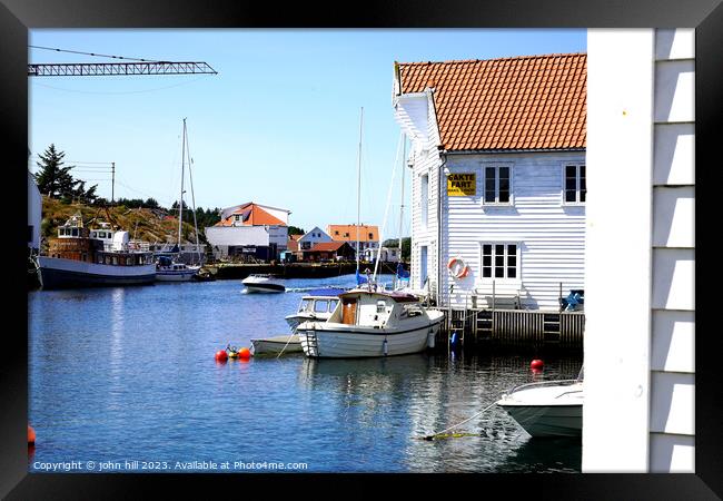 Serene Skudenes Harbour Scene Framed Print by john hill