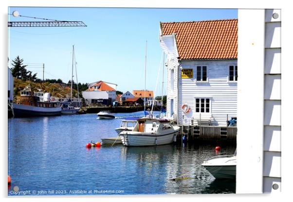 Serene Skudenes Harbour Scene Acrylic by john hill