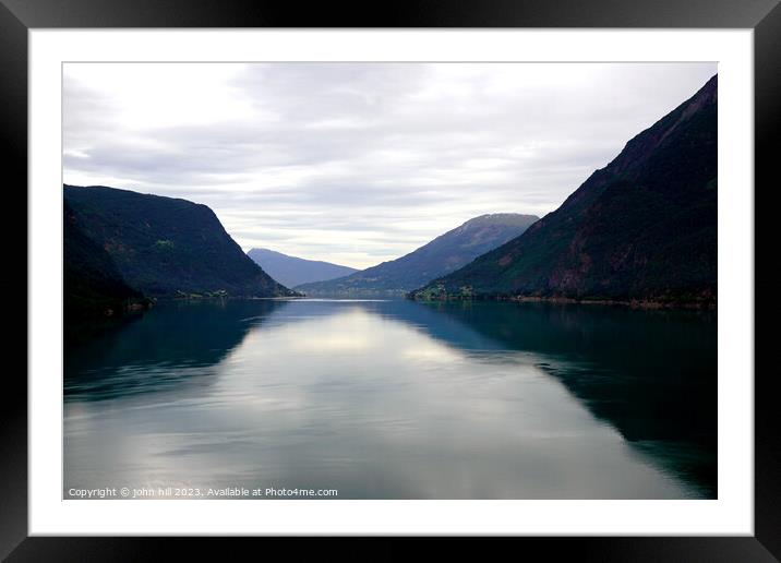 Norwegian Fjord: Serene Lustrafjorden Illumination Framed Mounted Print by john hill