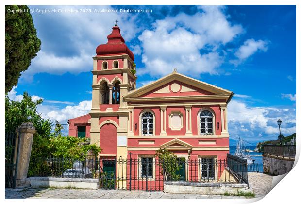 Colourful church in Corfu old town, Greece Print by Angus McComiskey