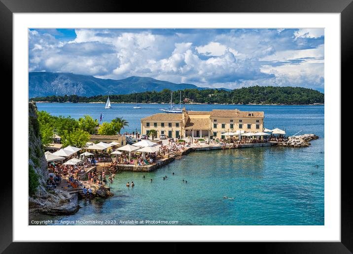 Faliraki bathing beach Corfu old town, Greece Framed Mounted Print by Angus McComiskey