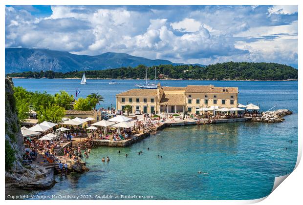 Faliraki bathing beach Corfu old town, Greece Print by Angus McComiskey