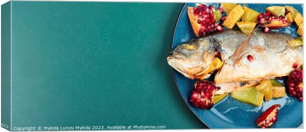 Dorado fish cooked with melon, copy space. Canvas Print by Mykola Lunov Mykola