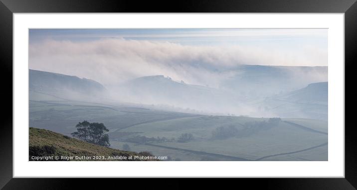 Peak District hills and fields covered with the ro Framed Mounted Print by Roger Dutton