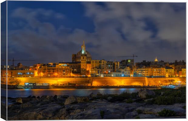 Night Skyline of Valletta in Malta Canvas Print by Artur Bogacki