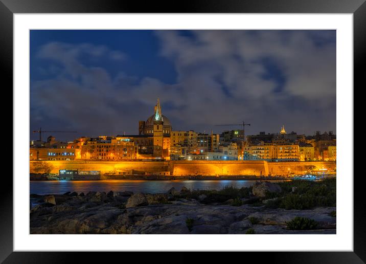 Night Skyline of Valletta in Malta Framed Mounted Print by Artur Bogacki