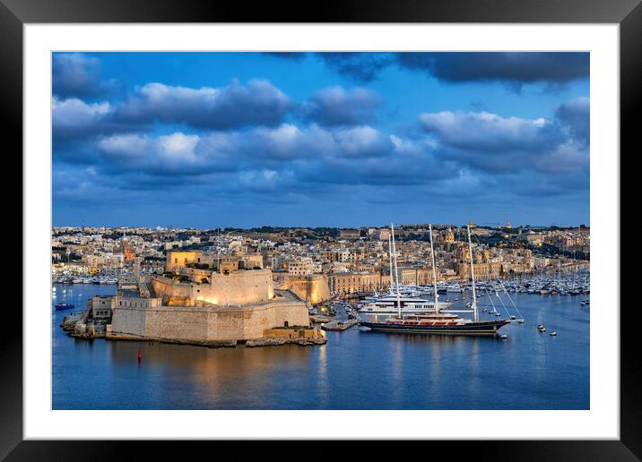 City of Birgu in Malta at Dusk Framed Mounted Print by Artur Bogacki