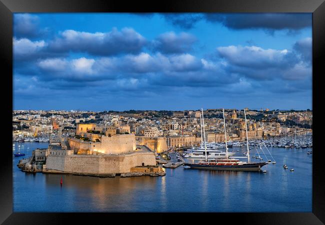City of Birgu in Malta at Dusk Framed Print by Artur Bogacki