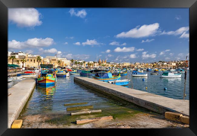 Marsaxlokk Fishing Village Harbor In Malta Framed Print by Artur Bogacki