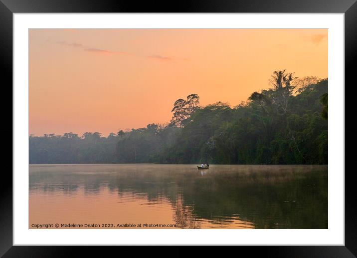 Lake Sandoval at hazy sunset in the Peruvian Amazon Framed Mounted Print by Madeleine Deaton