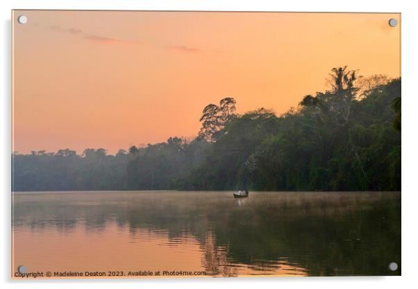 Lake Sandoval at hazy sunset in the Peruvian Amazon Acrylic by Madeleine Deaton