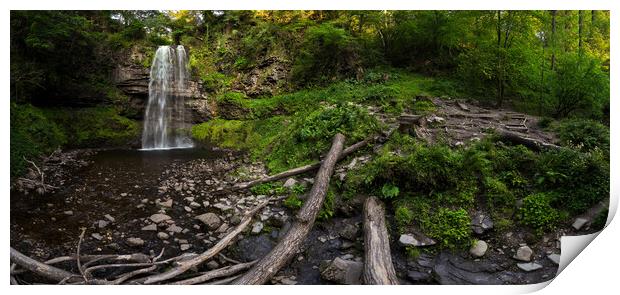 Henrhyd Falls panorama Print by Leighton Collins
