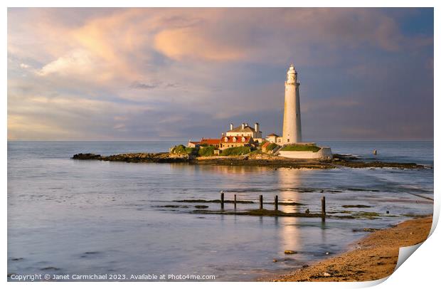 St Mary's Lighthouse Sunset Print by Janet Carmichael