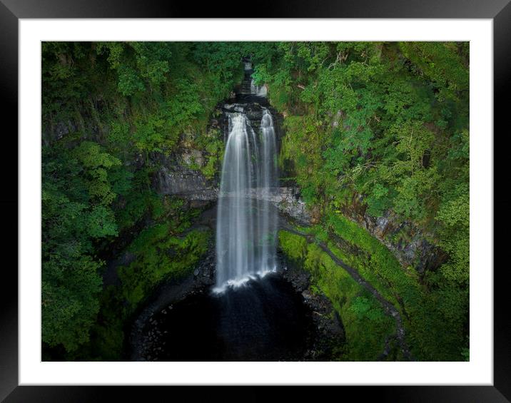 Henrhyd Falls aerial view Framed Mounted Print by Leighton Collins