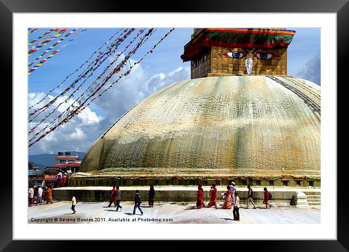 Circumambulating the Stupa Boudha, Kathmandu Valle Framed Mounted Print by Serena Bowles