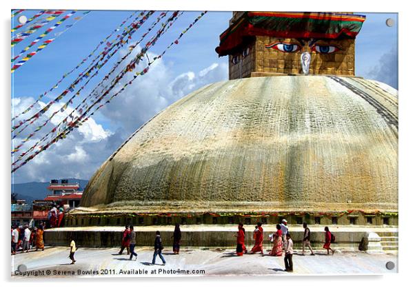 Circumambulating the Stupa Boudha, Kathmandu Valle Acrylic by Serena Bowles