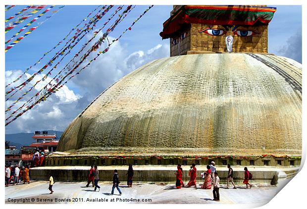 Circumambulating the Stupa Boudha, Kathmandu Valle Print by Serena Bowles