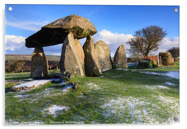 Dusting of snow (Pentre Ifan)  Acrylic by Andrew Ray