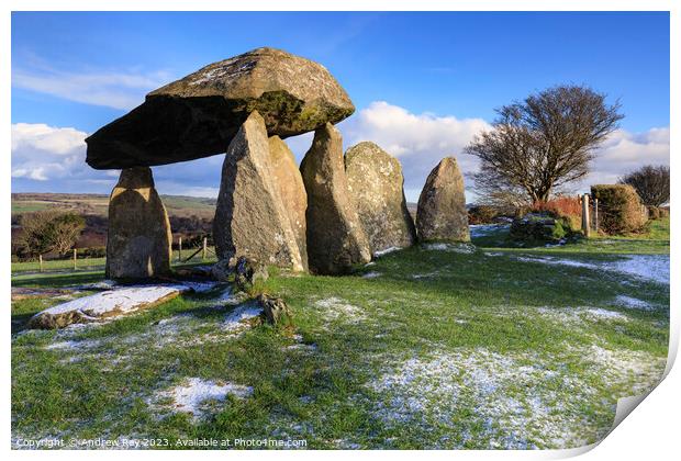Dusting of snow (Pentre Ifan)  Print by Andrew Ray