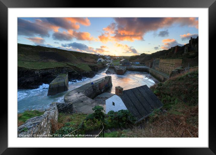 Sunrise over Porthgain Framed Mounted Print by Andrew Ray