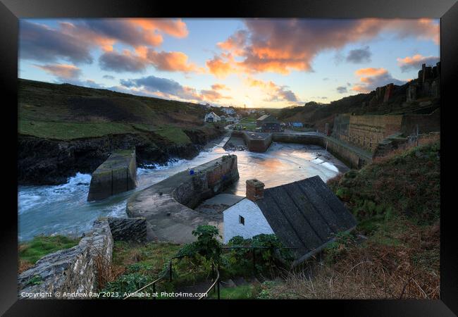 Sunrise over Porthgain Framed Print by Andrew Ray