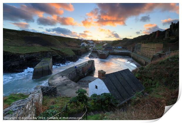 Sunrise over Porthgain Print by Andrew Ray