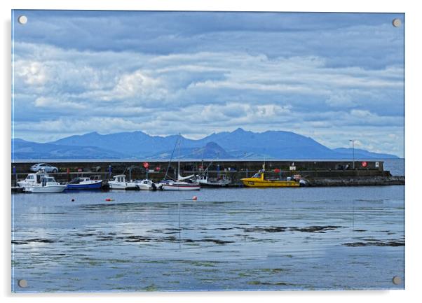 Maidens Ayrshire, the harbour and Arran`s mountains Acrylic by Allan Durward Photography