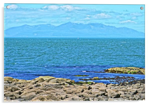 Troon view of mountains on Arran Acrylic by Allan Durward Photography