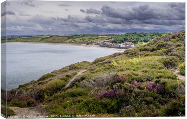 Clifftop view of Sandsend Canvas Print by Michael Shannon
