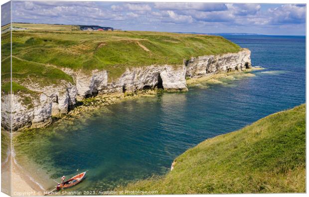 Clifftop view of North Landing on the Flamborough  Canvas Print by Michael Shannon