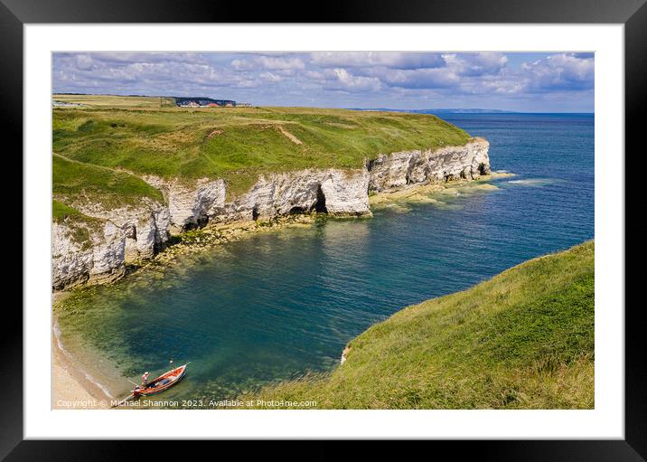 Clifftop view of North Landing on the Flamborough  Framed Mounted Print by Michael Shannon