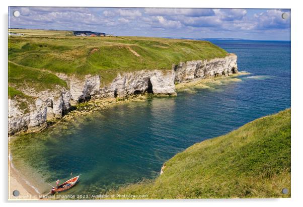 Clifftop view of North Landing on the Flamborough  Acrylic by Michael Shannon