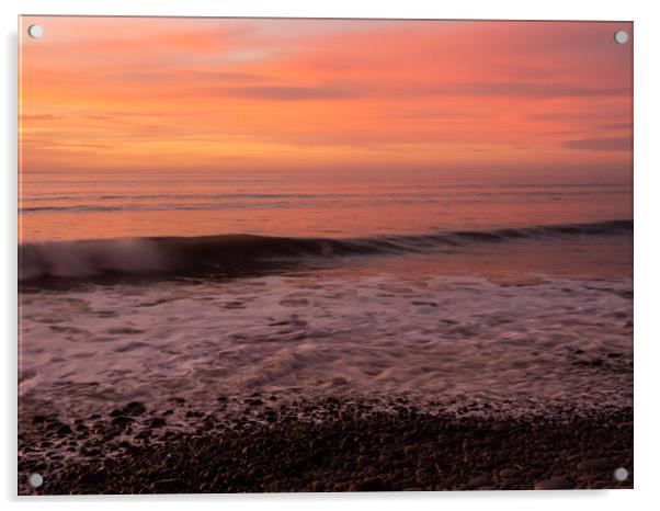 Sunset wave lapping the shoreline Acrylic by Tony Twyman