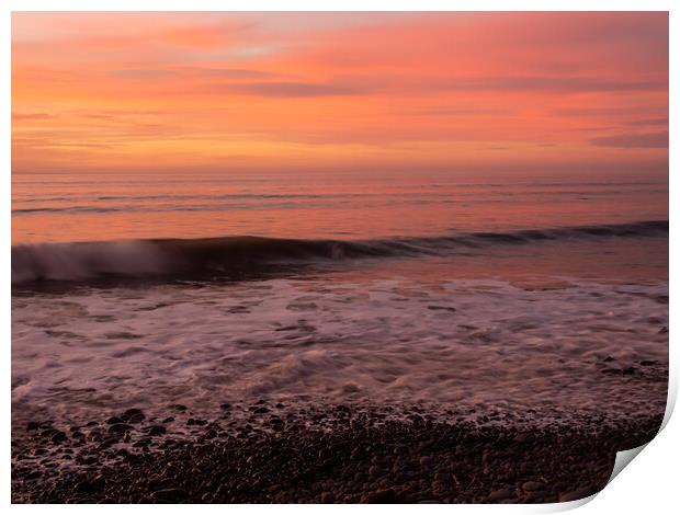 Sunset wave lapping the shoreline Print by Tony Twyman