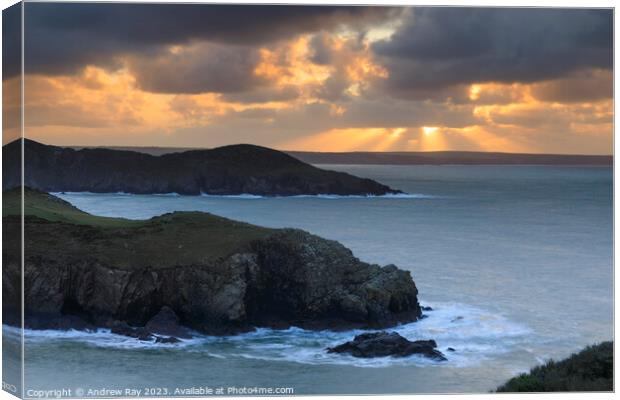 Headlands at sunrise (Solva)  Canvas Print by Andrew Ray